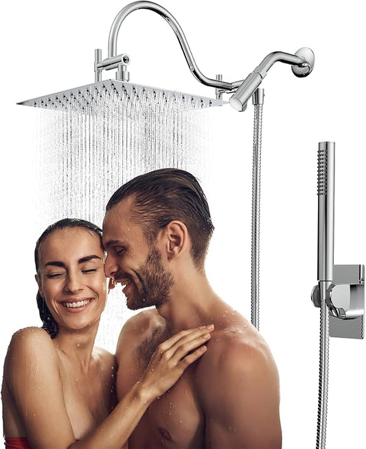 MakeFit Sliver Shower Head Combo, Dual Shower with Handheld Spray, High Pressure Wide Rainfall Shower Head with Extension Arm for Tall People