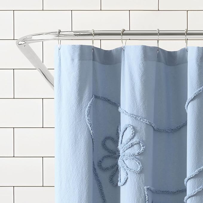 Peri Home Retro Scroll Shower Curtain 72 x 72 inches Blue 1-Piece | Cotton Fabric, Bathroom