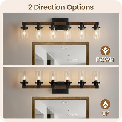 6-Light Bathroom Light Fixture, Vanity Lights for Bathroom with Glass Shade, Rustic Bathroom Light Fixtures, E26 Base F12BD05