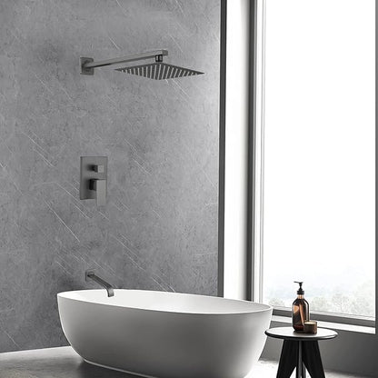 Grey Shower Faucet Set with Tub Spout Bathroom Luxury Rain Mixer Shower Head System Wall Mounted Shower Faucet Complete, Single Handle Tub and Shower Trim Kit with Rough-in Valve