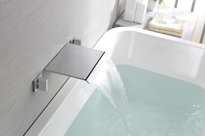 SUMERAIN Wall Mount Bathtub Faucet Waterfall Tub Filler Faucet Two Handles High Flow Rate, Rough in Valve Included Chrome Finish