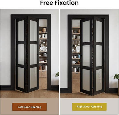 Bifold Doors for 24" x 80" Opening,Tempered Frosted Glass,Black | Closet Folding Doors with Hardware kit Included, Easy Assembly for Pantry Closet,Water-Proof PVC Surface