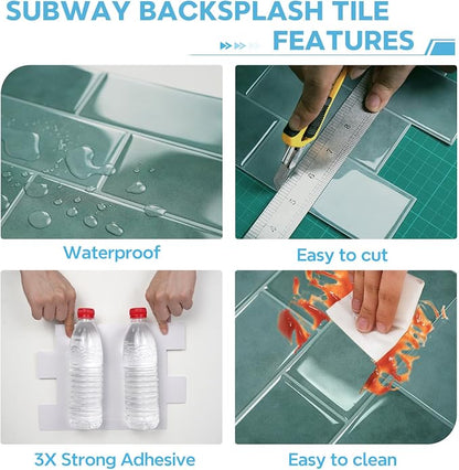 STICKGOO 10-Sheet Subway Peel and Stick Backsplash Tiles Muted Teal | Waterproof 3D PVC wall tiles with strong adhesive, extra thick for kitchen backsplash and bathroom walls