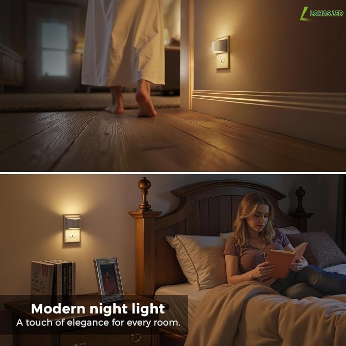 L LOHAS LED Night Lights Plug into Wall, Dimmable Night Light 2 Pack | Plug in Night Light with 3 Level Brightness, 3000K Soft White, Cement Gray Housing