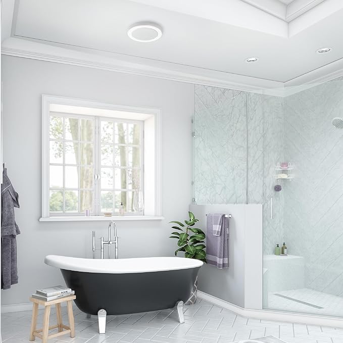 Homewerks 7130-18-BT Bathroom Fan with LED Light and Bluetooth Speaker 80 CFM 1.5 Sones White 4000 Kelvin CCT Light 600 Lumens
