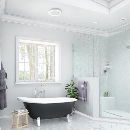 Homewerks 7130-18-BT Bathroom Fan with LED Light and Bluetooth Speaker 80 CFM 1.5 Sones White 4000 Kelvin CCT Light 600 Lumens
