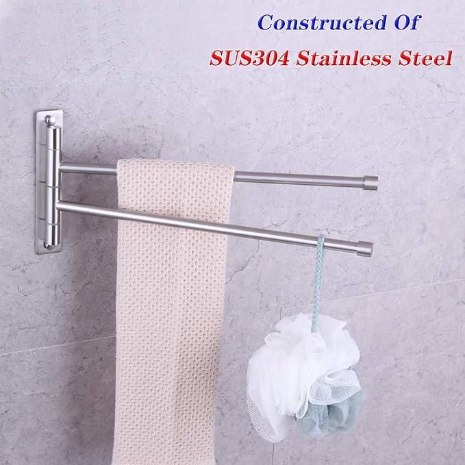GERZWY Bathroom Swing Arm Towel Bars 2-Arm Wall Mount Stainless Steel Bath Towel Rack Hanger Towel Holder Organizer Brushed Finish HYG02-LS