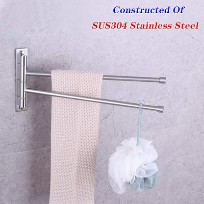 GERZWY Bathroom Swing Arm Towel Bars 2-Arm Wall Mount Stainless Steel Bath Towel Rack Hanger Towel Holder Organizer Brushed Finish HYG02-LS