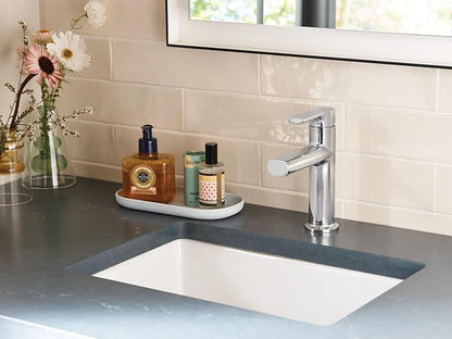 Moen Meena Chrome One-Handle Single Hole Modern Bathroom Sink Faucet with Optional Deckplate and Drain Assembly, 84794