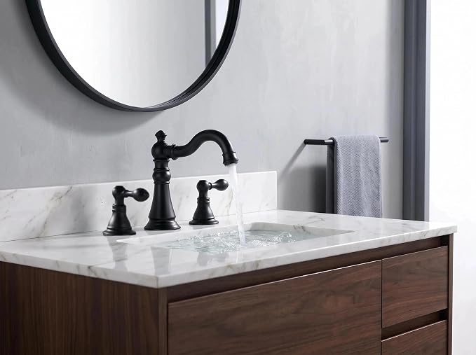 Two Handle Bathroom Sink Faucet Matte Black 3 Hole with Pop up Drain,High Arc Lavatory 8 Inch Widespread Bathroom Faucet,F-8805P-MT