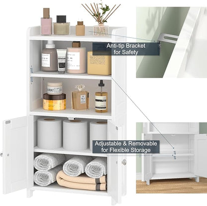 Small Bathroom Storage Cabinet, 30" Tall Freestanding Corner Floor Cabinet with Opposite Doors & 5 Shelves (2 Adjustable), Narrow Toilet Paper Holder Organizer for Small Spaces, White