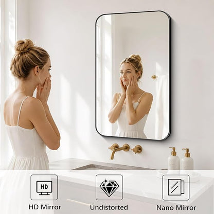 DESBING 18"x30" Bathroom Mirror for Over Sink, Black Framed Wall Mirror | High-Definition Shatterproof Vanity Mirror with Rounded Corner for Bedroom Living Room Entryway Horizontally or Vertically