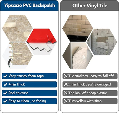 Yipscazo 10 Sheets Peel and Stick Stone Metal Tile Backsplash, Stick on Tiles for Backsplash Kitchen, Bathroom, Laundry Room, Camper, Fireplace (12'' X 12'', Rustic Stone)