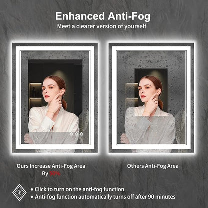 LED Bathroom Mirror, 24x32 Inch Vanity Mirror with Lights | Gradient Front and Backlit Bathroom Mirror with Lights, 3 Colors Dimmable CRI>90, IP54 Enhanced Anti-Fog, Hanging Plates