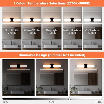 22" Black Bathroom Vanity Lights, Wall Sconce with Acrylic Shade | Modern Wall Light for Bathroom Bedroom Living Room Hallway