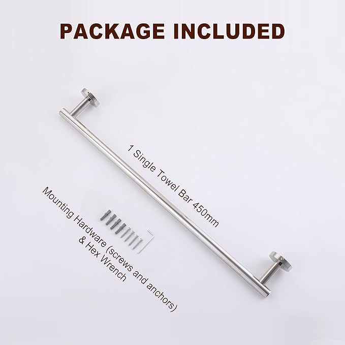 SEIDO Anti-Dropping Towel Bar with 15.6" Usable Length, Stainless Steel Towel Holder for Bathroom Wall, Double Locking Design Towel bar for Bathroom, Polished Chrome, 18 inch, 2pc