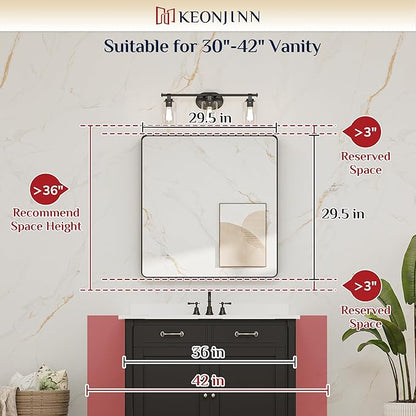 Keonjinn 30 x 30 Inch Brushed Nickel Bathroom Mirrors for Over Sink | HD Tempered Glass, Silver Vanity Mirror, Rust-Resistant Aluminum Frame, Rounded Rectangle, French Cleat Mount, Home Décor