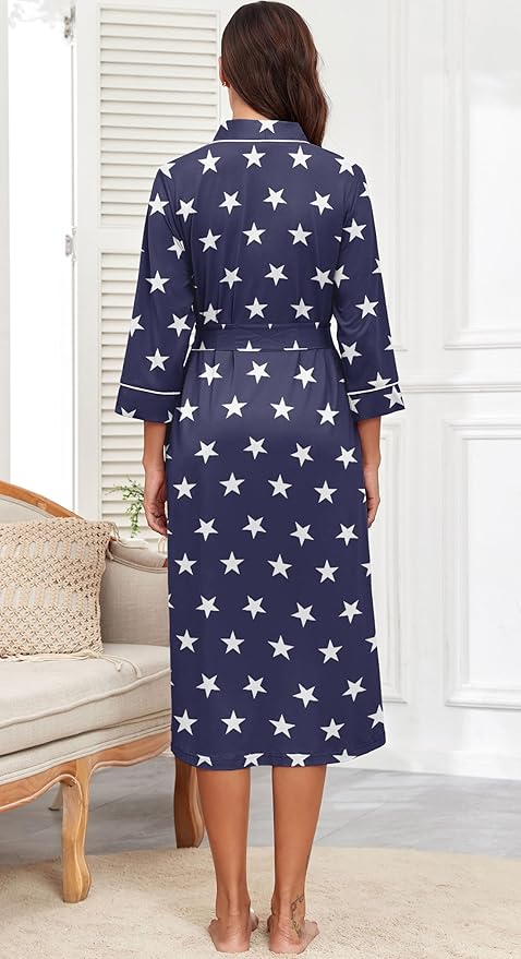 PrinStory Womens Robe Long Knit Bathrobe Lightweight Soft Robes Ladies Bath Robe