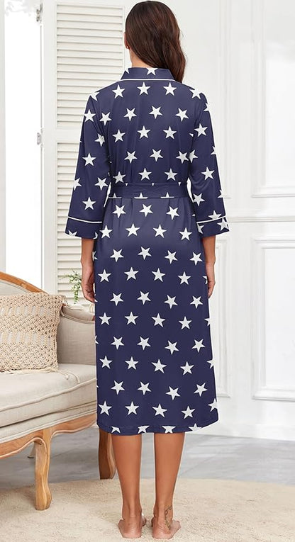 PrinStory Womens Robe Long Knit Bathrobe Lightweight Soft Robes Ladies Bath Robe