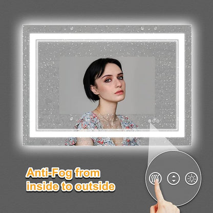 48x36 Inch LED Bathroom Mirror with Lights | Front and Backlit, 3 Colors, Dimmable, Memory, Anti Fog, Shatterproof, Horizontal/Vertical, Lighted Mirrors for Bathroom Wall