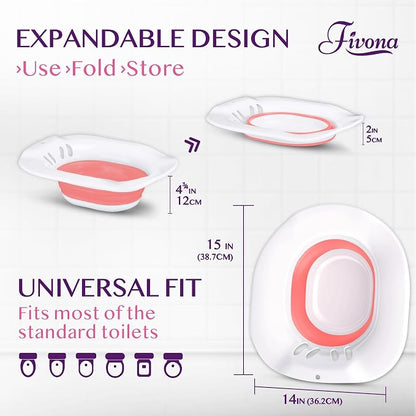 Fivona Sitz Bath for Toilet Seat with Massage Hand Flusher; Postpartum Care and Hemorrhoid Treatment; BPA Free Yoni Steaming Kit; Perfect for Perineal Soak and Portable Bidet