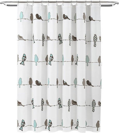Lush Decor Rowley Birds Shower Curtain, 72” W x 72” L, Blue & Gray - Colorful Floral Bird Pattern - Whimsical & Playful Bird Shower Curtain - Farmhouse, Coastal, & Boho Bathroom Decor