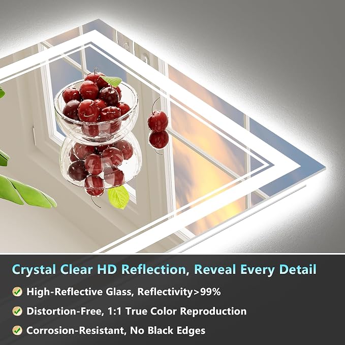55x30 LED Bathroom Mirror, Backlit & Front Lit Lighted Mirror | Anti-Fog Vanity Mirror with Lights, 3 Color Dimmable, Memory, Shatterproof, Tempered Glass, CRI95, UL Listed, Wall Mounted