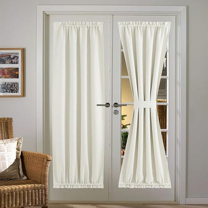 NICETOWN Classroom Door Window Curtain, Farmhouse Room Darkening Faux Linen Front Curtains for Kitchen Rod Pocket Thermal Insulated French Door Shade for Loft/Office, 36" W x 72" L, 1 PC, Natural