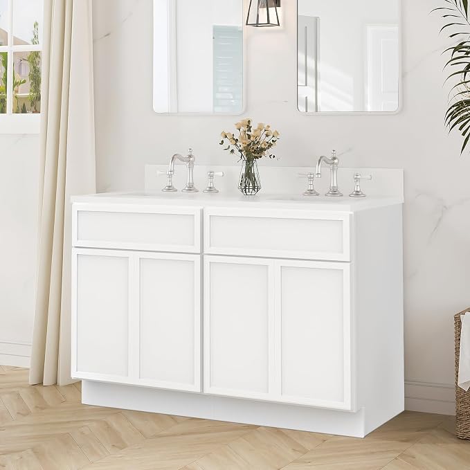 48 Inch Bathroom Vanity Base Only, Double Vanity Cabinet with Soft Closing Door, 2ea 24 inch Cabinet, Without Top,White