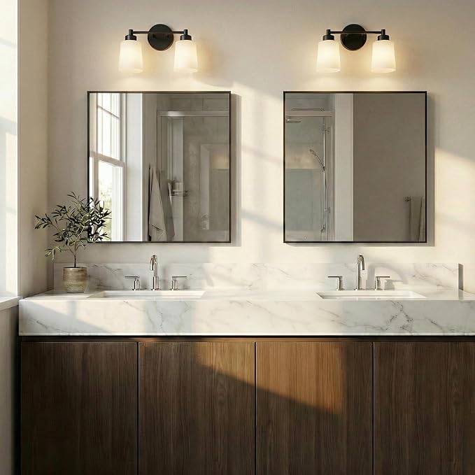 36"x36" Matte Black Framed Square Bathroom Vanity Wall Mirror | Accent Wall Mirror, Square Geometric Look, Slim Metal Frame, Living Room or Entryway, Keyhole Mount, Tempered Glass