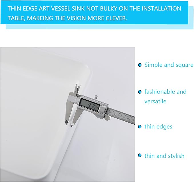 20 Inch Bathroom Sink Rectangular Above Counter, 20x14 Inch Modern White Vessel Sink Porcelain Ceramic Countertop Hand Wash Vessel Vanity Sink Art Basin