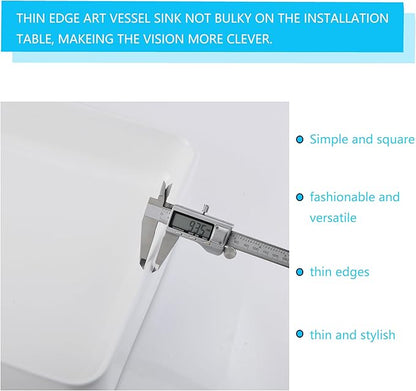 20 Inch Bathroom Sink Rectangular Above Counter, 20x14 Inch Modern White Vessel Sink Porcelain Ceramic Countertop Hand Wash Vessel Vanity Sink Art Basin