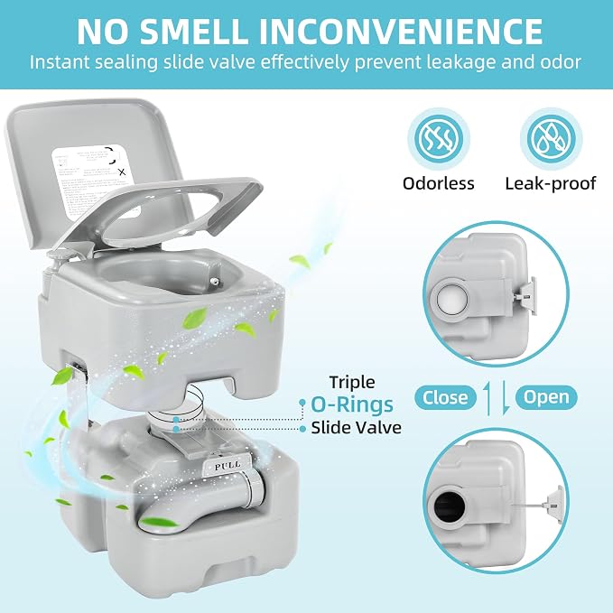 YITAMOTOR Portable Toilet for Camping, RV Toilet with 5.3 Gal Waste Tank & 3.2 Gal Flush Tank, Double Water Outlet, Powerful Handle Flush Pump, Odor-Sealing, Leakproof, Wheels for Outdoors, Travel