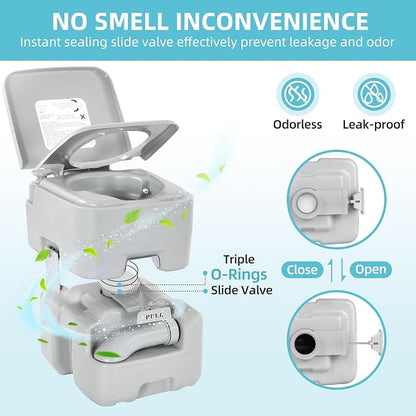 YITAMOTOR Portable Toilet for Camping, RV Toilet with 5.3 Gal Waste Tank & 3.2 Gal Flush Tank, Double Water Outlet, Powerful Handle Flush Pump, Odor-Sealing, Leakproof, Wheels for Outdoors, Travel