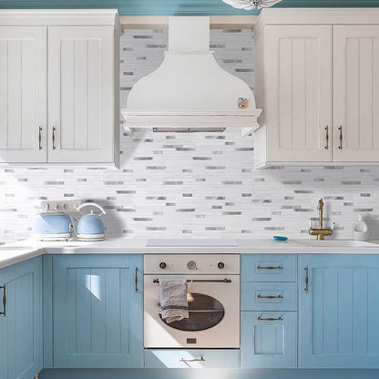 STICKGOO Peel and Stick Backsplash Tile, Stick on Backsplash for Kitchen and Bathroom, Dolomite White Marble Look PVC Mixed Metal Silver Self Adhesive Wall Tiles(10 Sheets)