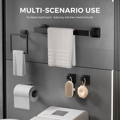 Matte Black Bathroom Hardware Accessories Set of 5 Pieces, 15.6 Inch Bath Towel Bar Set, 304 Stainless Steel Bathroom Hardware Set, Towel Racks for Bathroom Wall Mounted (Pack of 2)