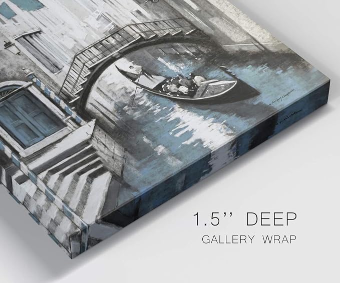 Renditions Gallery Canvas Historical Wall Art Paintings for Wall Decorations Vintage Venice Boat Black & White Modern Artwork Prints for Bedroom Living Room Office Kitchen - 32"x48" LT02