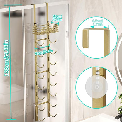 HapiRm Towel Racks for Bathroom Storage - 9 Tier Over The Door & Wall Mount Rolled Towel Storage Organizer Holder with Metal Shelf Basket for Small Bathroom, Camper, Rv - Gold, Patented