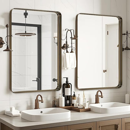 Fabuday Bathroom Mirror 36x24 Inch, Bronze Frame Rectangle Wall Mirror Over Sink - Rustic Vanity Mirror for Modern Farmhouse Decor, Heavy-Duty Hooks Included, Horizontal or Vertical Hanging