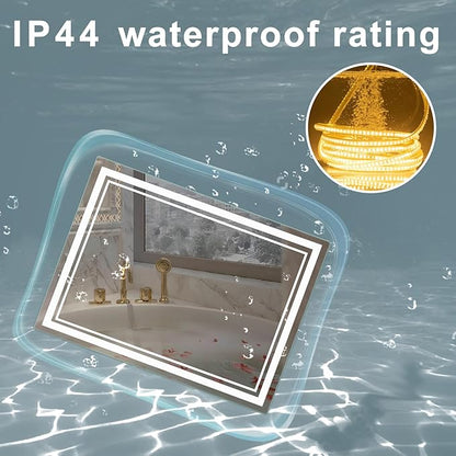 SaniteModar Bathroom Mirror with Lights 40x32 in, Led Mirror for Bathroom, Led Bathroom Mirror, 3 Color Dimmable, Anti Fog, Touch Button, CRI90+, Horizontal/Vertical
