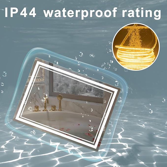 SaniteModar Bathroom Mirror with Lights 55x36 in, Led Mirror for Bathroom, Led Bathroom Mirror, 3 Color Dimmable, Anti Fog, Touch Button, CRI90+, Horizontal/Vertical