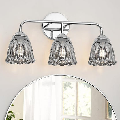 Vintage 3 Light Vanity Light, Chrome Bathroom Vanity Light, Bathroom Light Fixtures with Smokegray Glass Shade, Antique Vanity Light Fixtures Over Mirror, Wall Sconce for Bedroom, Living Room