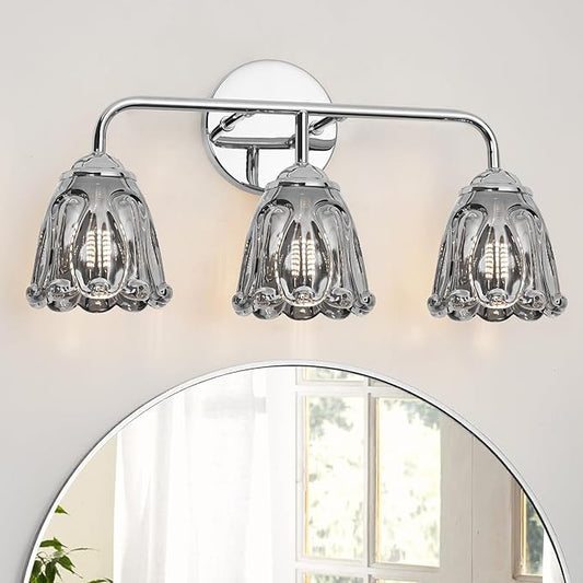 Vintage 3 Light Vanity Light, Chrome Bathroom Vanity Light, Bathroom Light Fixtures with Smokegray Glass Shade, Antique Vanity Light Fixtures Over Mirror, Wall Sconce for Bedroom, Living Room
