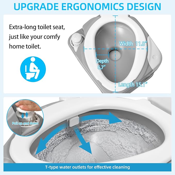 YITAHOME Portable Toilet Camping Porta Potty 5.8 Gallon with Diagonal Bowl, Hand Sprayer, Level Indicator, Rotating Spout, Carry Bag, Toilet for Adults, Outdoors, RV, Boat and Trips