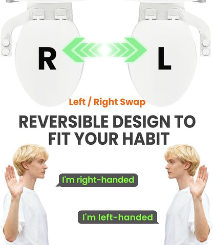 Toilet Bidet With Left/Right Side Reversible Design, Fresh Water, Non-Electric, Toilet Bidet Attachment, Right/Left Hand Side with Dual Nozzle, Self-Clean, Easy to Install (White Knob)