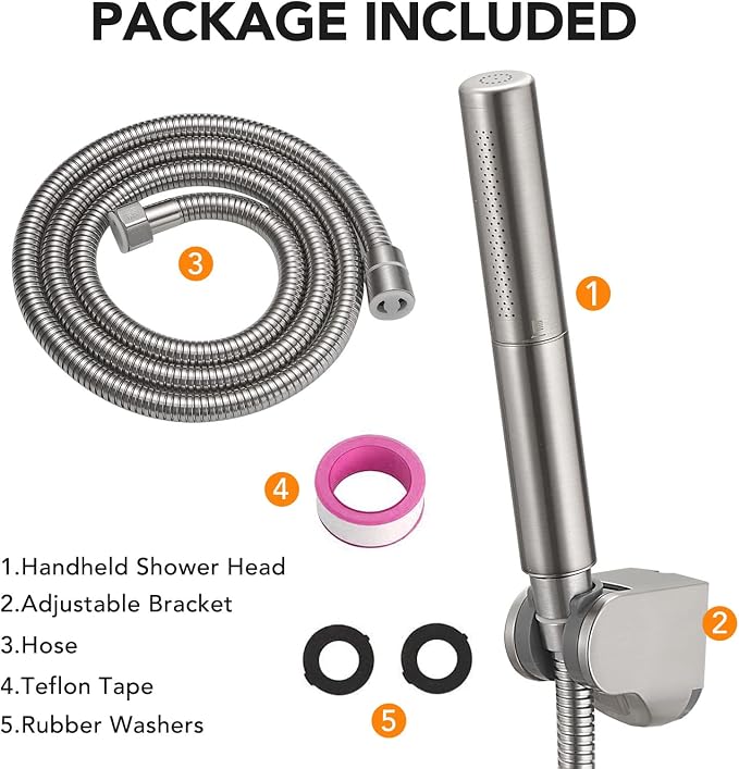 Handheld Shower Head Show Spray Shower Wand Hand Shower Brushed Nickel | High Pressure Showerhead, Hand Held Sprayer, Brass Shower Head, Wall Mounted, 60 In Stainless Steel Shower Hose, Bracket