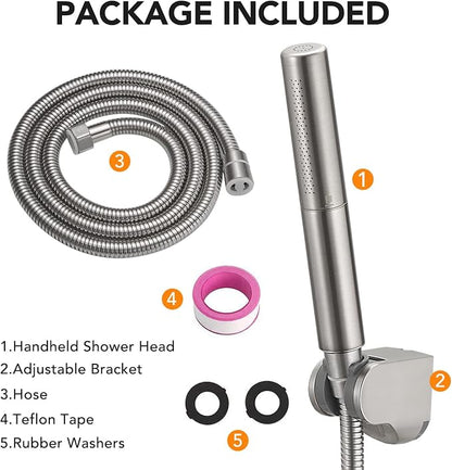Handheld Shower Head Show Spray Shower Wand Hand Shower Brushed Nickel | High Pressure Showerhead, Hand Held Sprayer, Brass Shower Head, Wall Mounted, 60 In Stainless Steel Shower Hose, Bracket