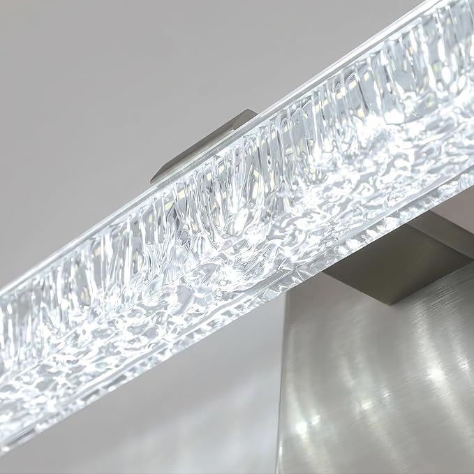 Brushed Nickel Vanity Lights for Bathroom, 24 Inch Modern LED Bathroom Light Fixtures Over Mirror with Iceberg Pattern Acrylic, 5500K Daylight Wall Sconce for Mirror Cabinet and Makeup Sink