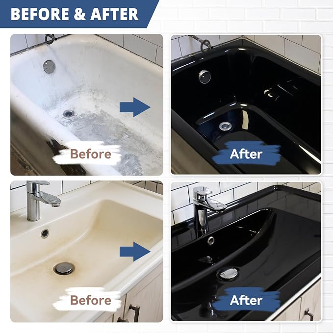 DWIL Tub Paint, Tub and Tile Refinishing Kit with Tools, Bathtub Paint Water Based &Low Odor, Easy to Use for Sink Bathroom Shower, Black 35oz/50-55sq.ft