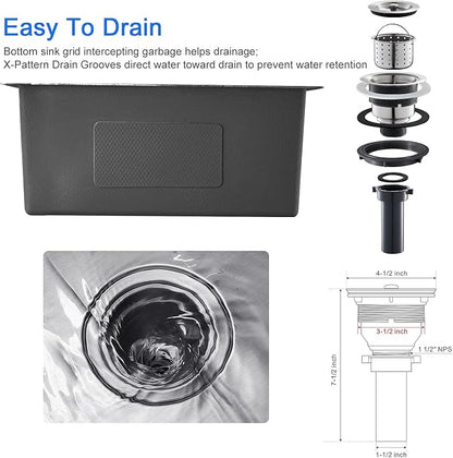 22"x18" Drop-In Single Bowl Kitchen Sink 304 Stainless Steel Brushed | 22 inch Drop-in Sink | SUS304 SS Handmade | Topmount/Overmount | 9" Deep Basin | Single bowl | Moden kitchen/prep